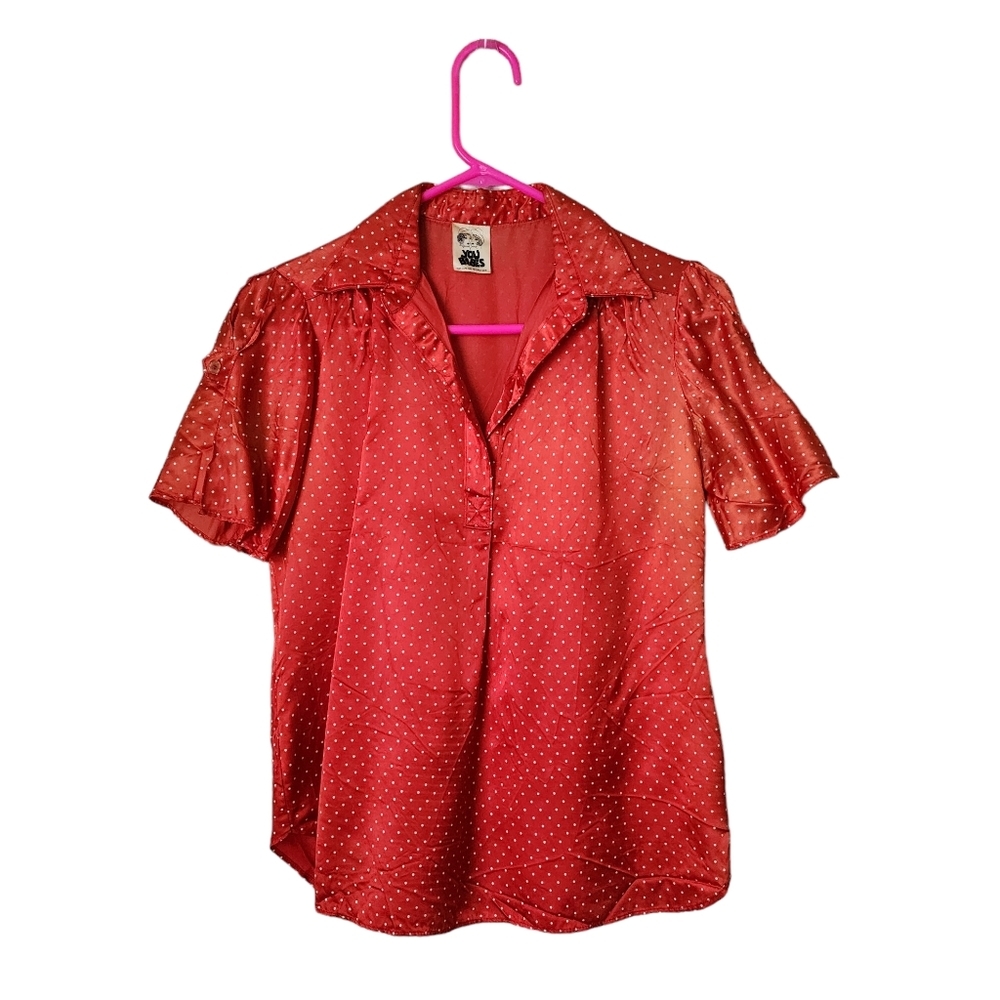 YOU BABES x VINTAGE swiss dot office wear‎ red / white collar top size 6